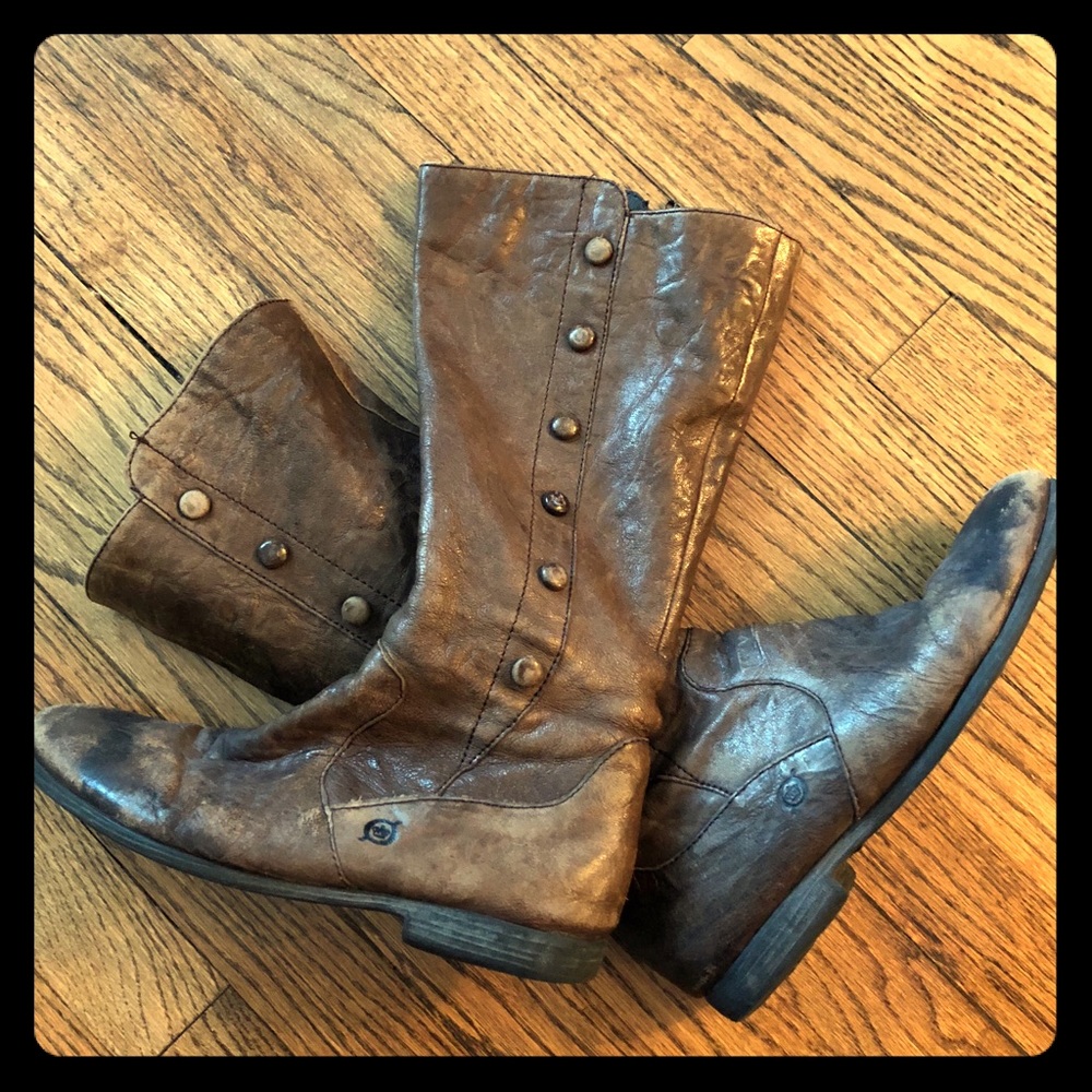 Born knee high grey brown covered button boots